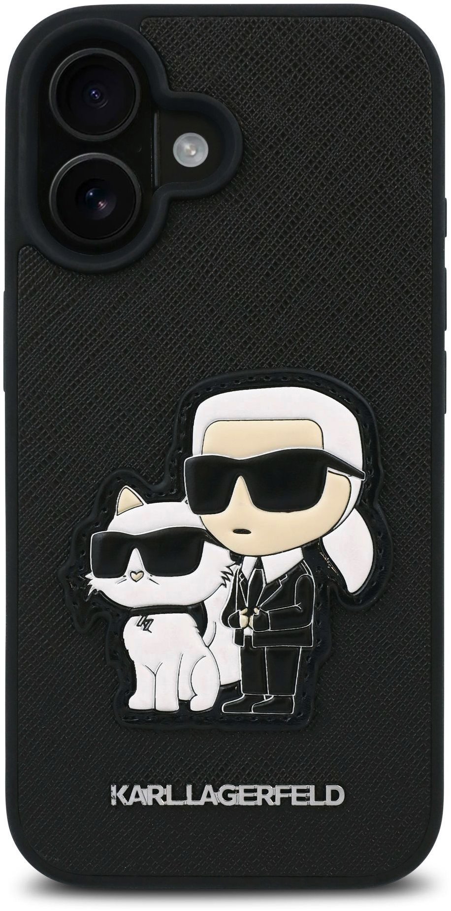 Karl Lagerfeld PU Saffiano Karl and Choupette Zadný Kryt na iPhone 16 Black