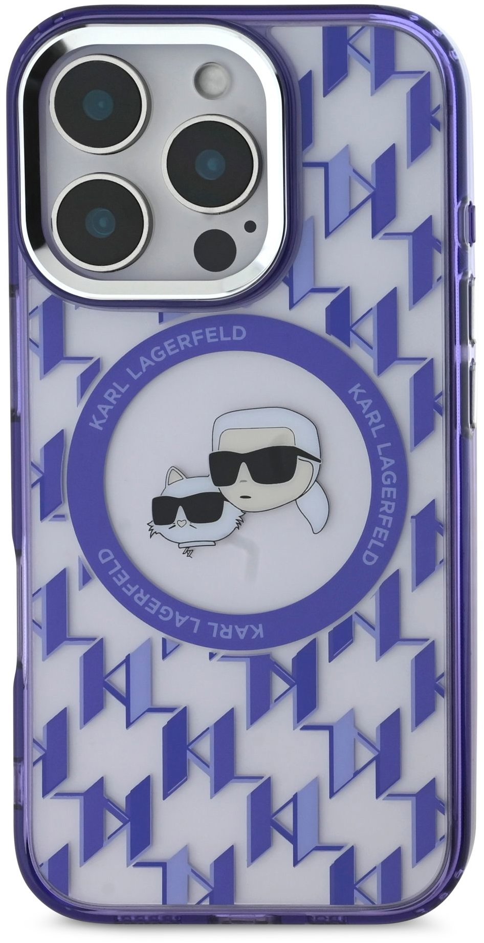 Karl Lagerfeld IML Monogram K&CH Heads MagSafe Zadný Kryt na iPhone 16 Pro Purple