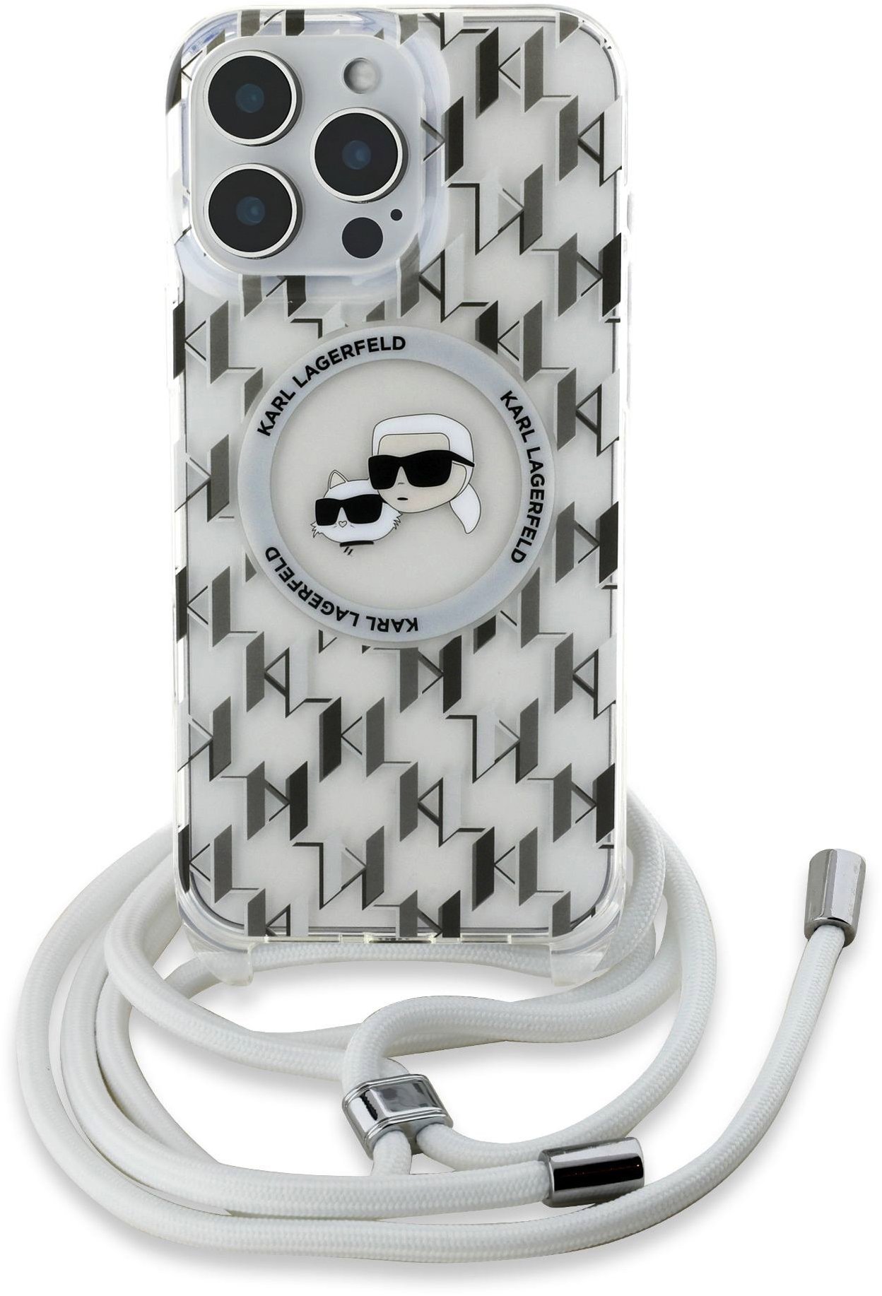 Karl Lagerfeld IML Monogram Crossbody K&CH Heads MagSafe Zadný Kryt na iPhone 16 Pro Transparent
