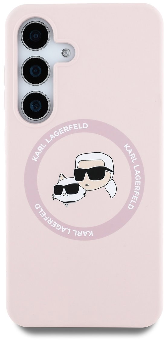 Karl Lagerfeld Liquid Silicone K & CH Heads MagSafe Zadný Kryt pre Samsung Galaxy S25 Pink