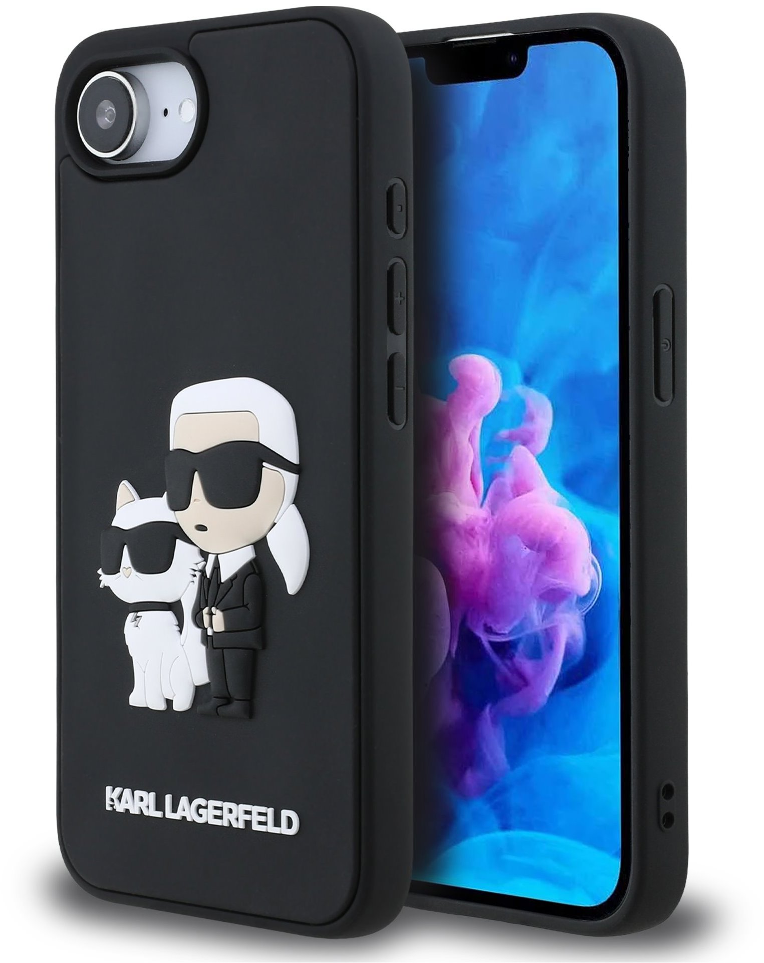 Karl Lagerfeld 3D Rubber Karl and Choupette Zadný Kryt pre iPhone 16e/17e Black