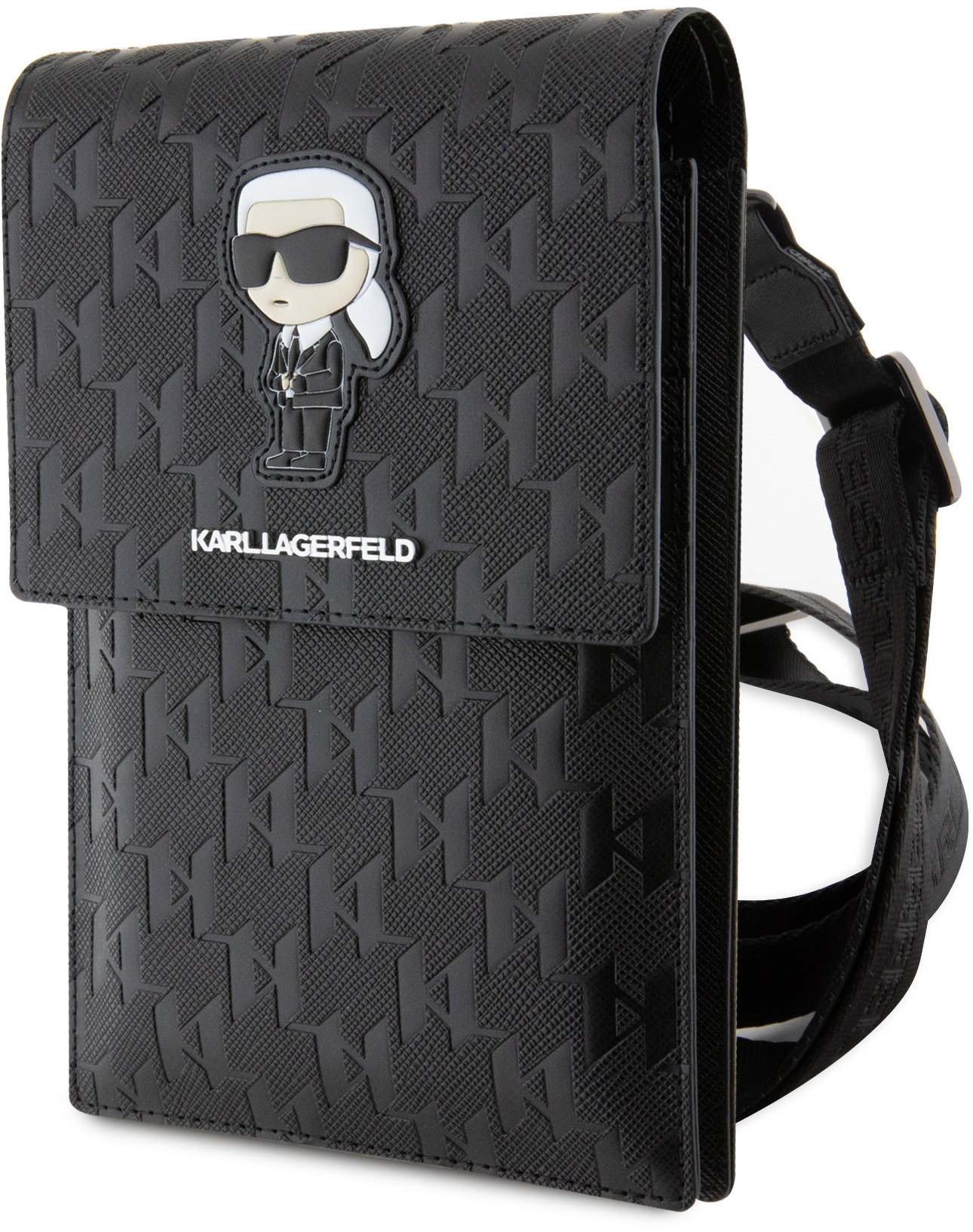Karl Lagerfeld Saffiano Monogram Ikonik NFT Taška na Telefón Black