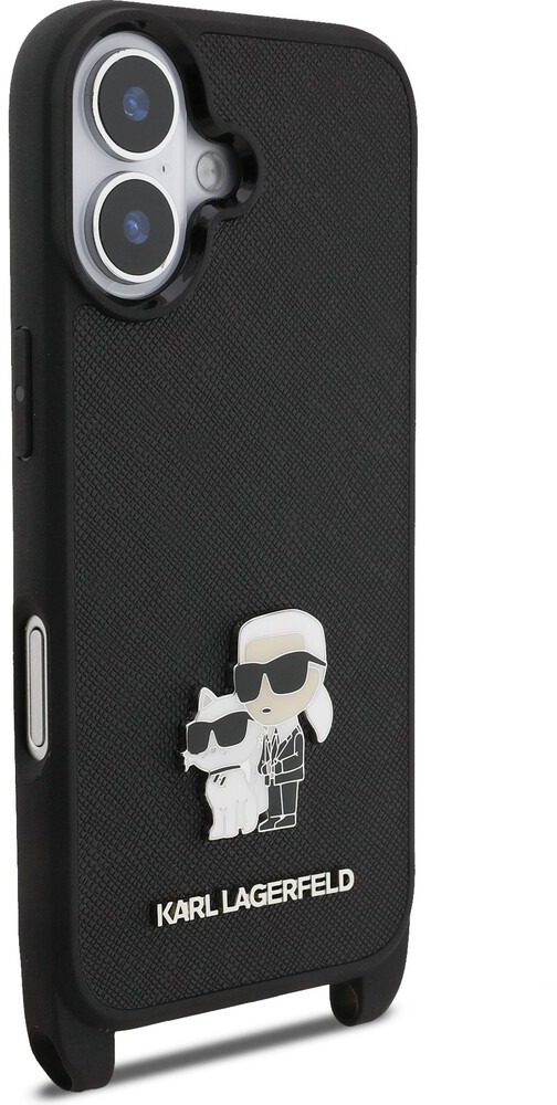 Karl Lagerfeld Saffiano Crossbody Popruh Metal Karl and Choupette Zadný Kryt pre iPhone 17 Black