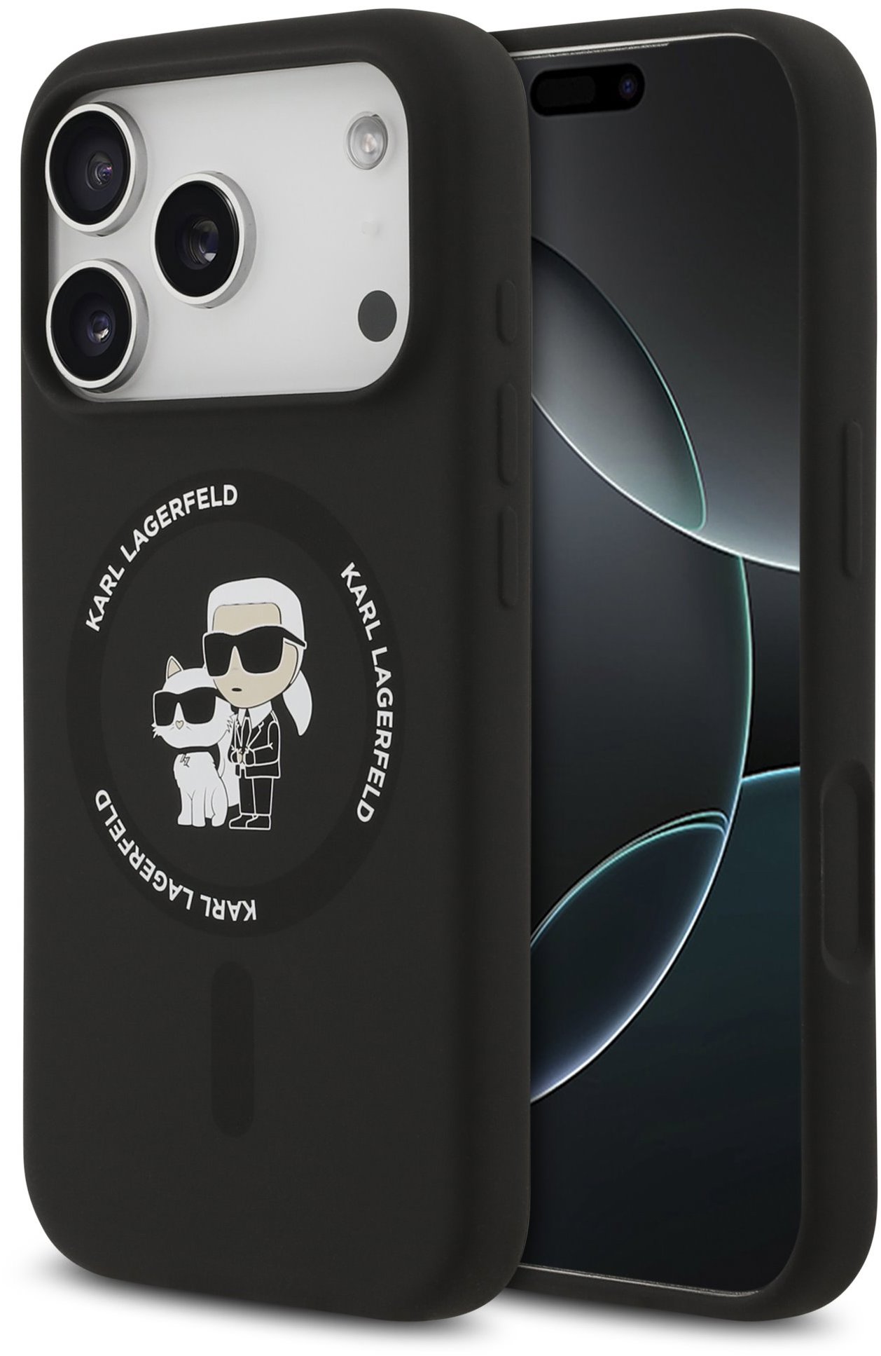 Karl Lagerfeld Liquid Silicone Karl and Choupette MagSafe Zadný Kryt pre iPhone 17 Pro Black