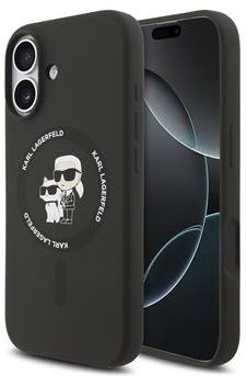 Karl Lagerfeld Liquid Silicone Karl a Choupette MagSafe Zadný Kryt pre iPhone 17 Black