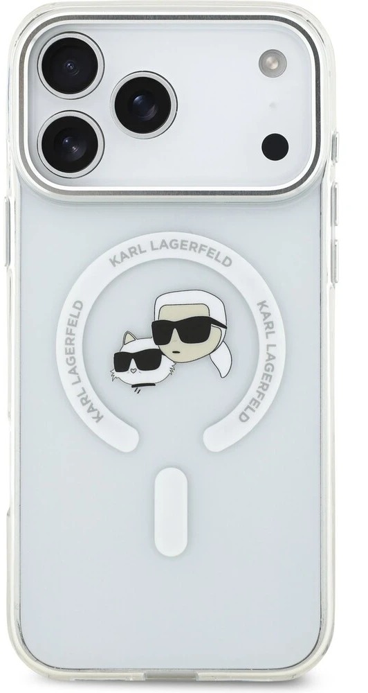 Karl Lagerfeld IML K&CH Heads Metal Frame MagSafe Zadný Kryt pre iPhone 17 Pro Max Transparent