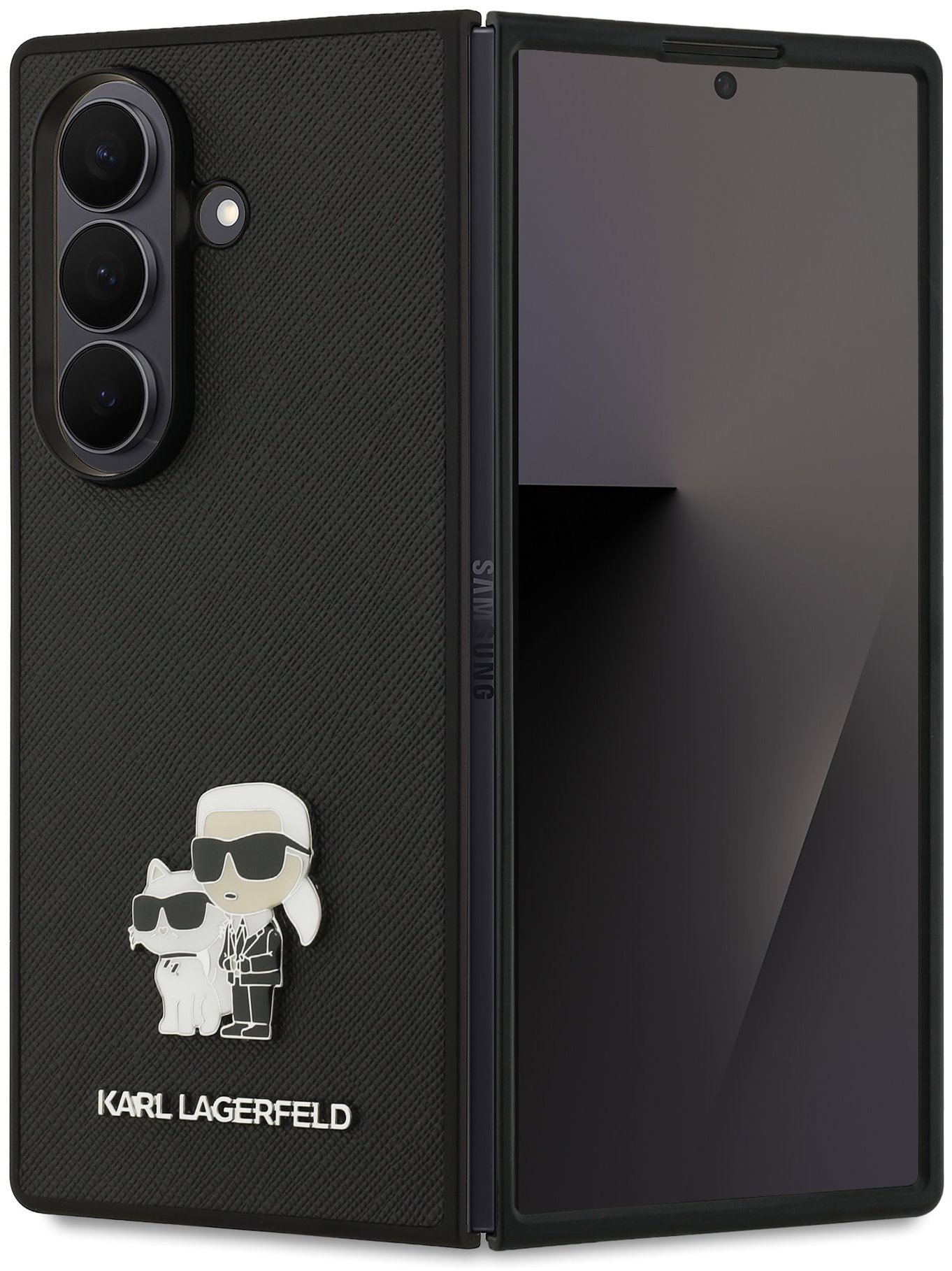 Karl Lagerfeld PU Saffiano Karl and Choupette Zadný Kryt pre Samsung Galaxy Z Fold 7 Black