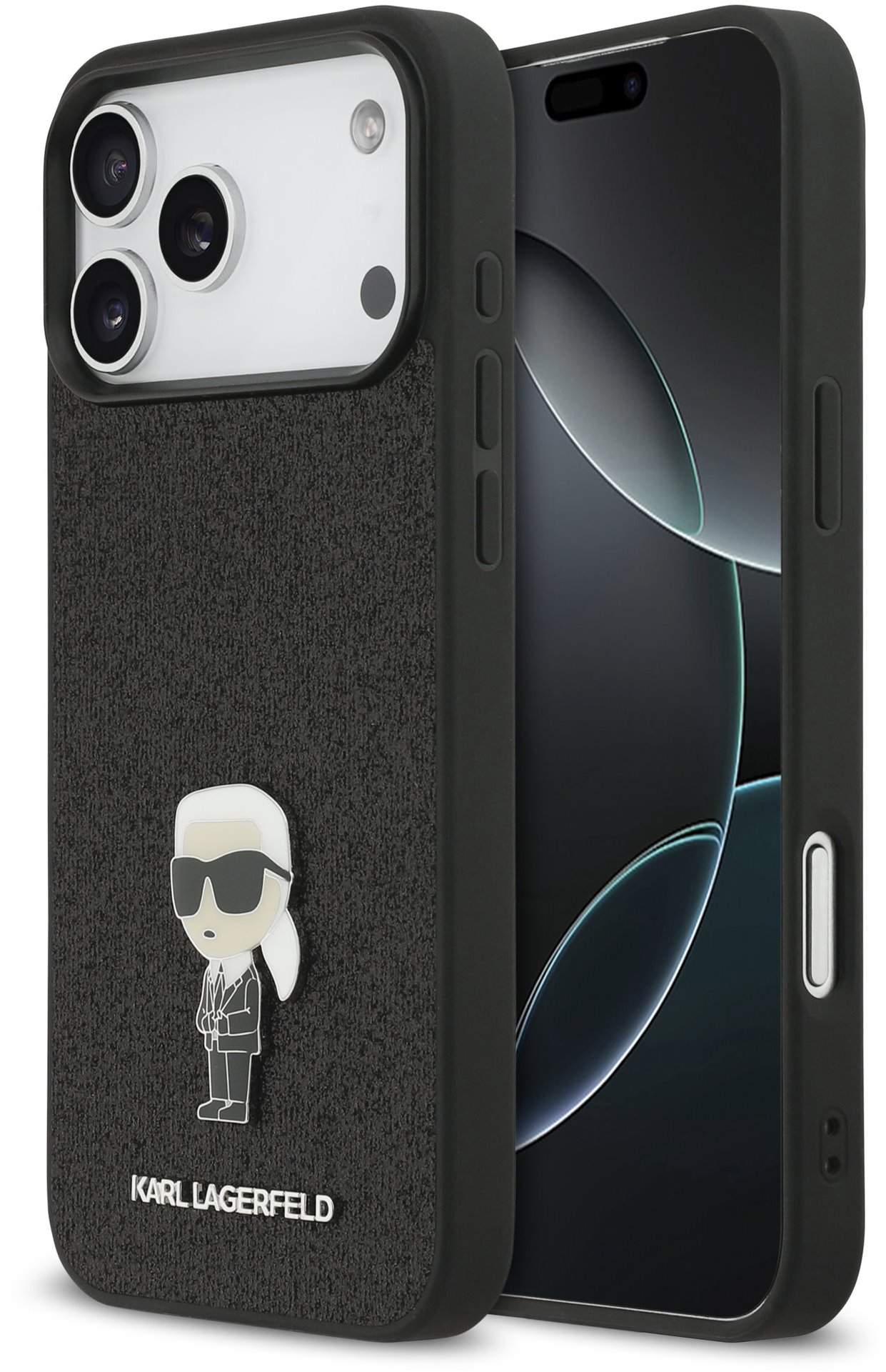 Karl Lagerfeld Fixed Glitter Metal Ikonik Zadný Kryt pre iPhone 17 Pro Max Black