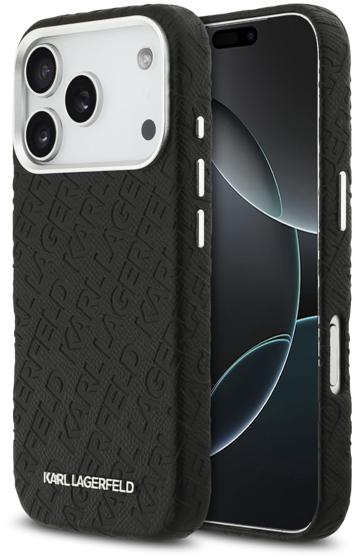 Karl Lagerfeld Grained PU Repeated Logo MagSafe Zadný Kryt pre iPhone 17 Pro Black