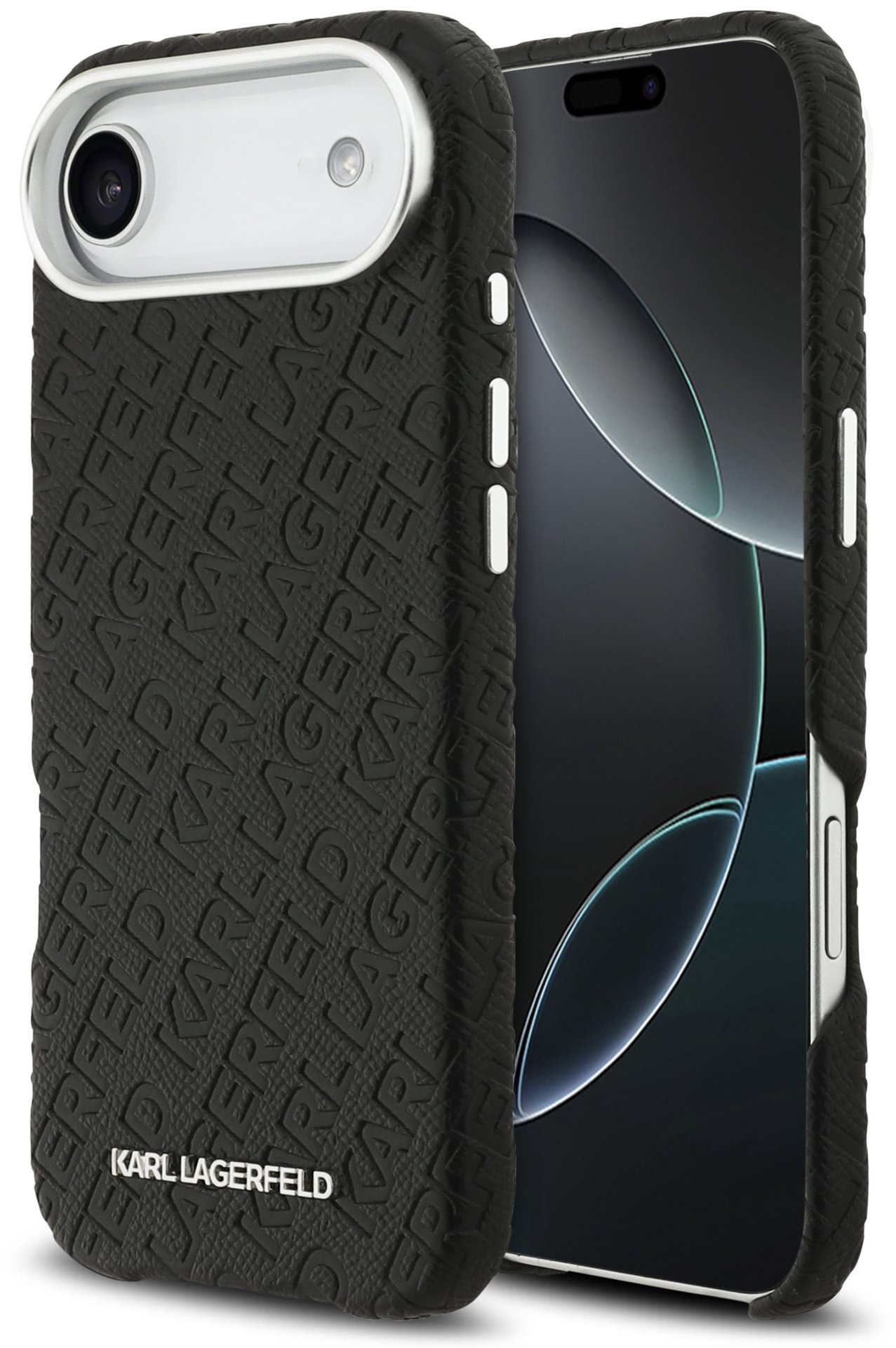 Karl Lagerfeld Grained PU Repeated Logo MagSafe Zadný Kryt pre iPhone Air Black