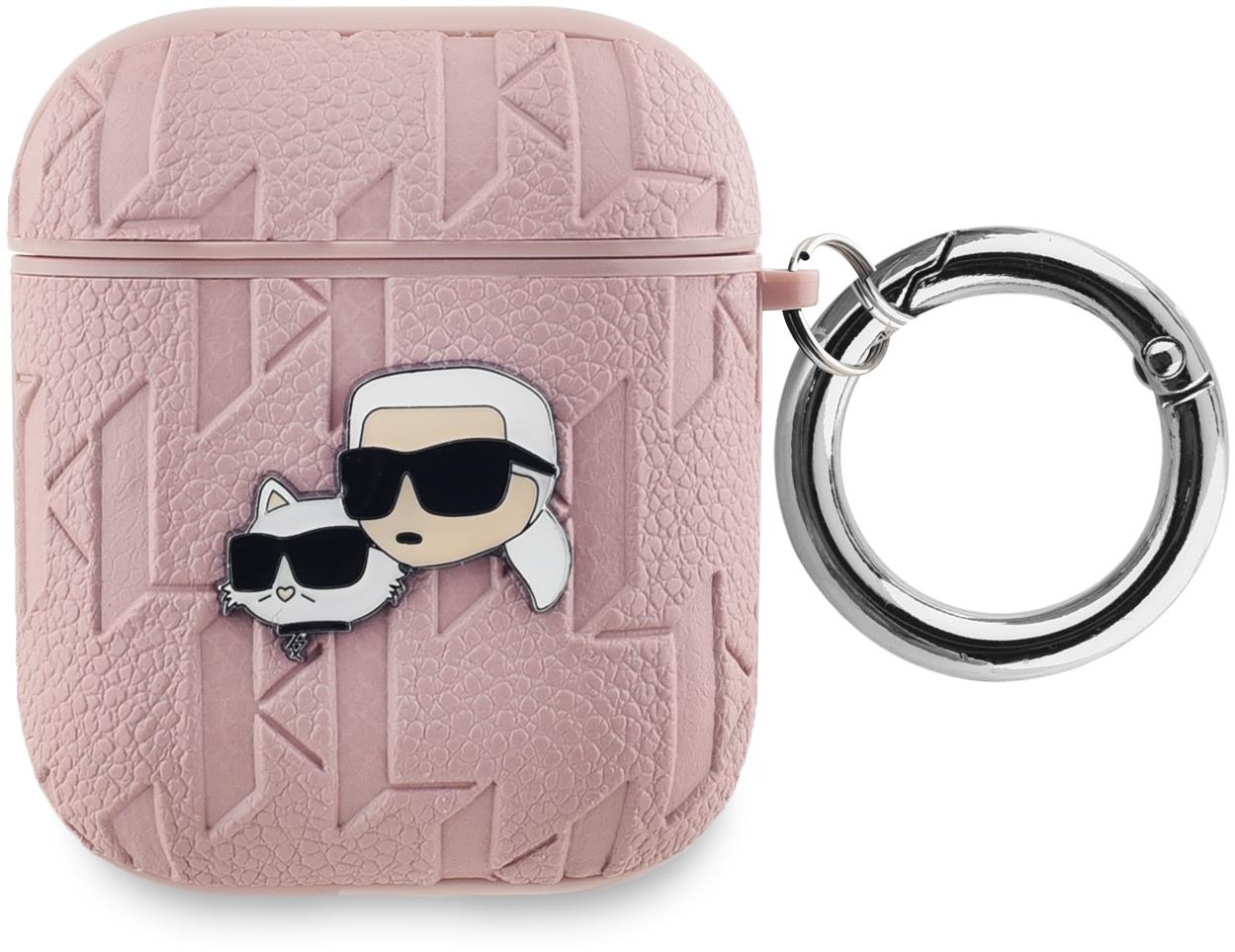 Karl Lagerfeld PU Embossed Karl and Choupette Heads Puzdro na AirPods 1/2 Pink