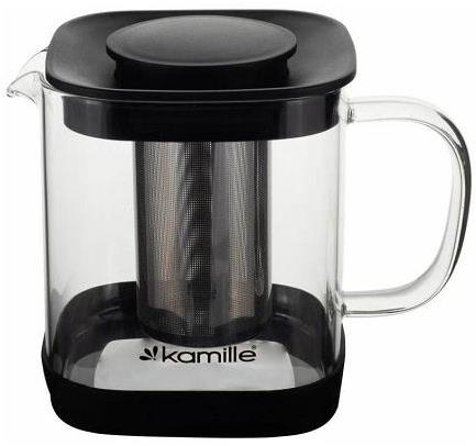 Kamille Sklenená kanvica na čaj s antikorovým sitkom 1000 ml, hranatá