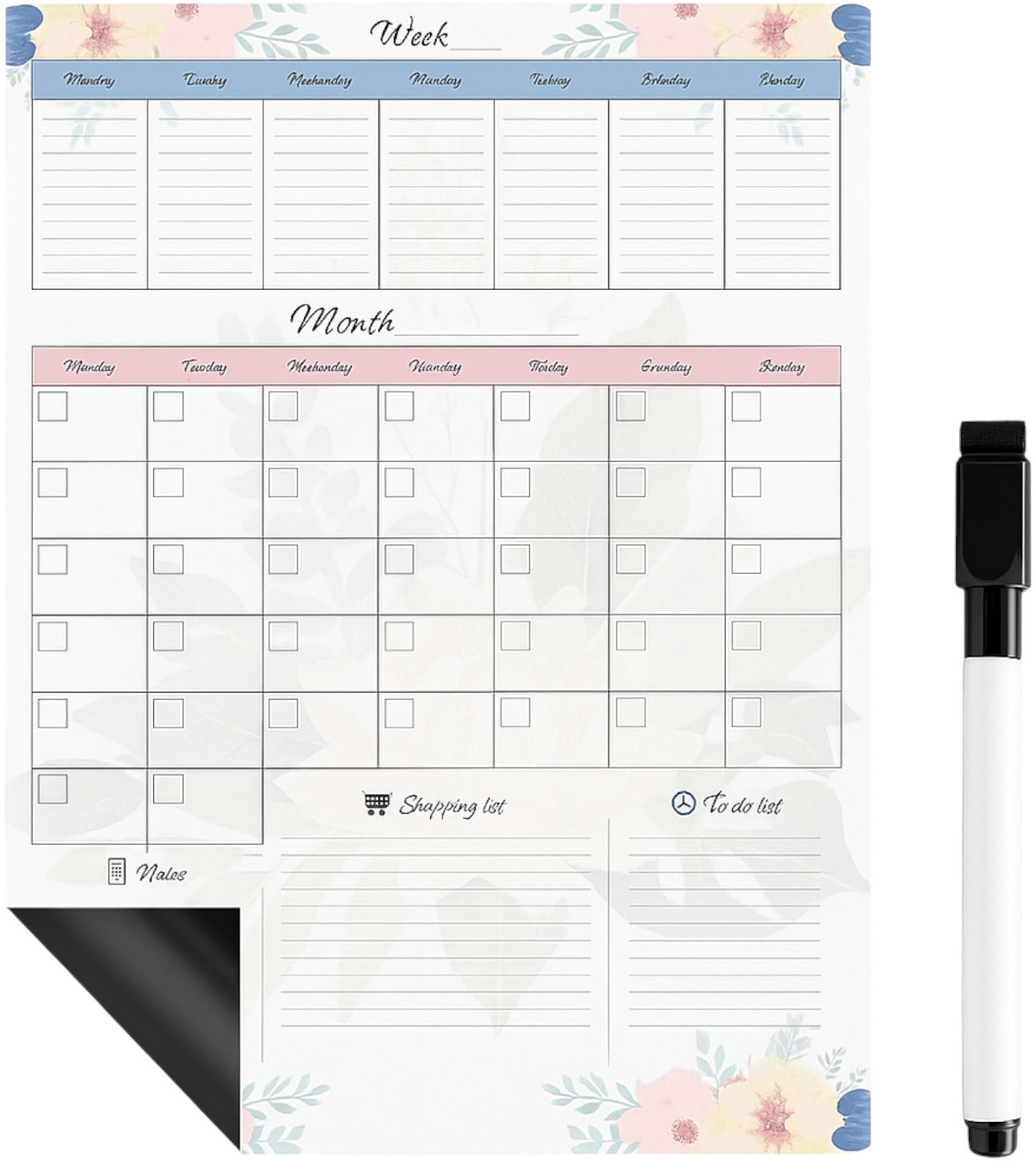 RUHHY 26716 magnetický plánovač na lednici 60 × 45 cm s fixem