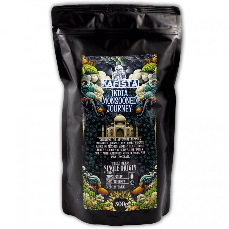 Kafista „India Monsooned Journey" – spracovanie monzúnovaním – 100 % Robusta, 1× 500 g