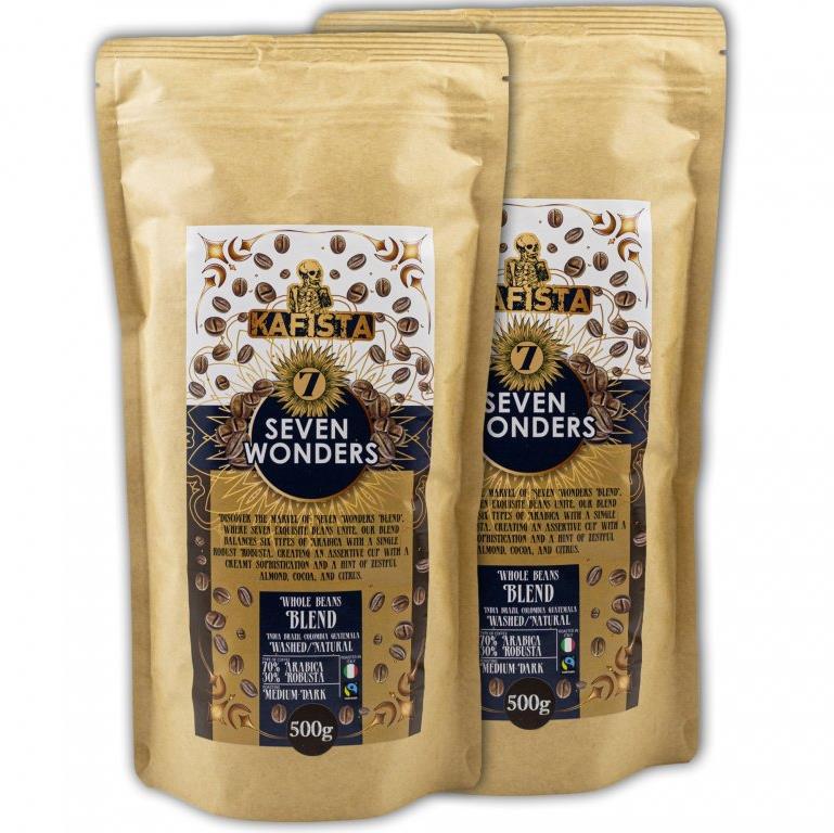 Kafista „Seven Wonders" – Espresso Zmes 70 % Arabica, 30 % Robusta, Fairtrade 2× 500 g