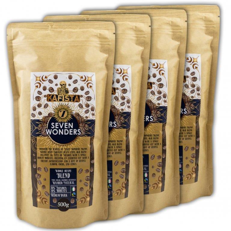 Kafista „Seven Wonders" – Espresso Zmes 70 % Arabica, 30 % Robusta, Fairtrade 4× 500 g