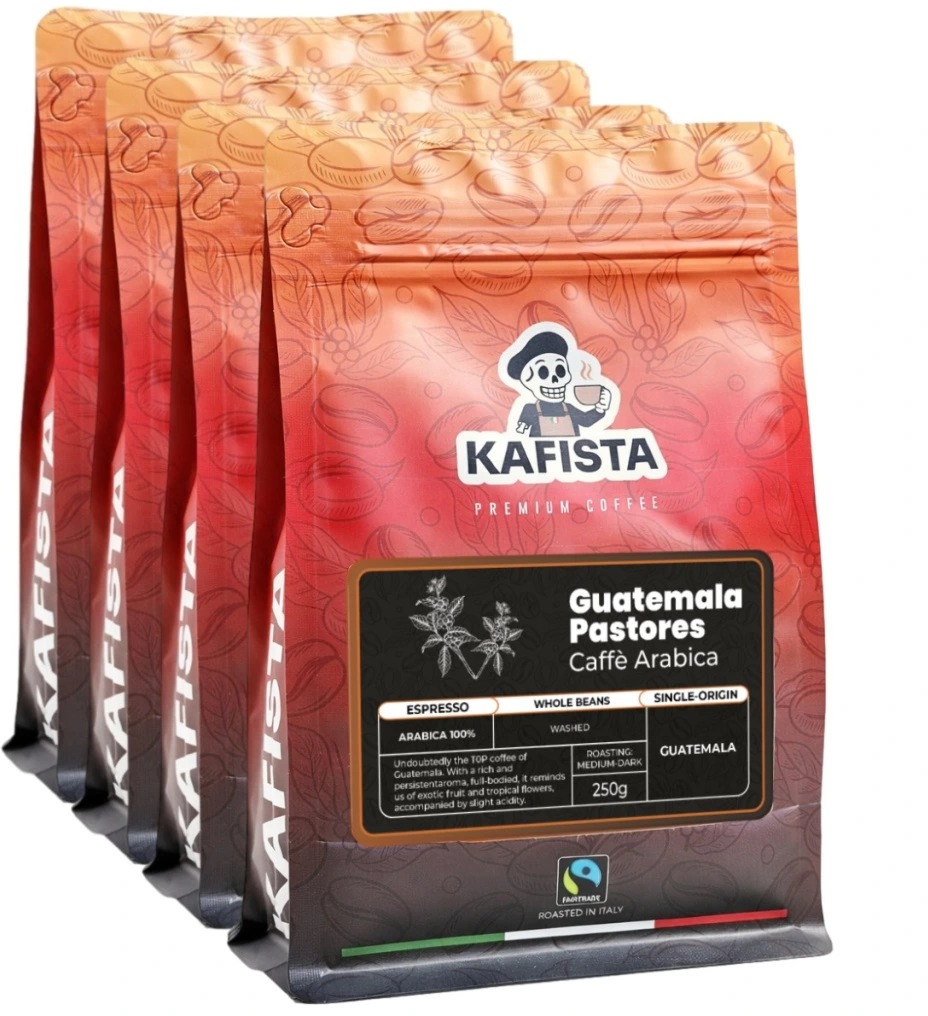 Kafista „Guatemala Pastores“ – Zrnková káva, 100 % Arabica, espresso Káva, Pražená v Taliansku 4× 25