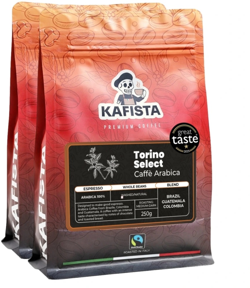 Kafista „Torino Select“ – Zrnková káva, 100 % Arabica Espresso Káva, Pražená v Taliansku 2× 250 g