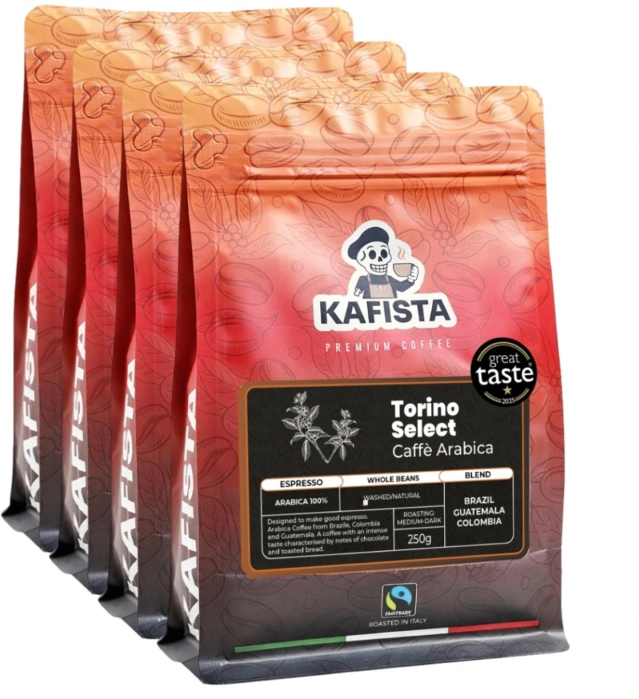 Kafista „Torino Select“ – Zrnková káva, 100 % Arabica Espresso Káva, Pražená v Taliansku 4× 250 g