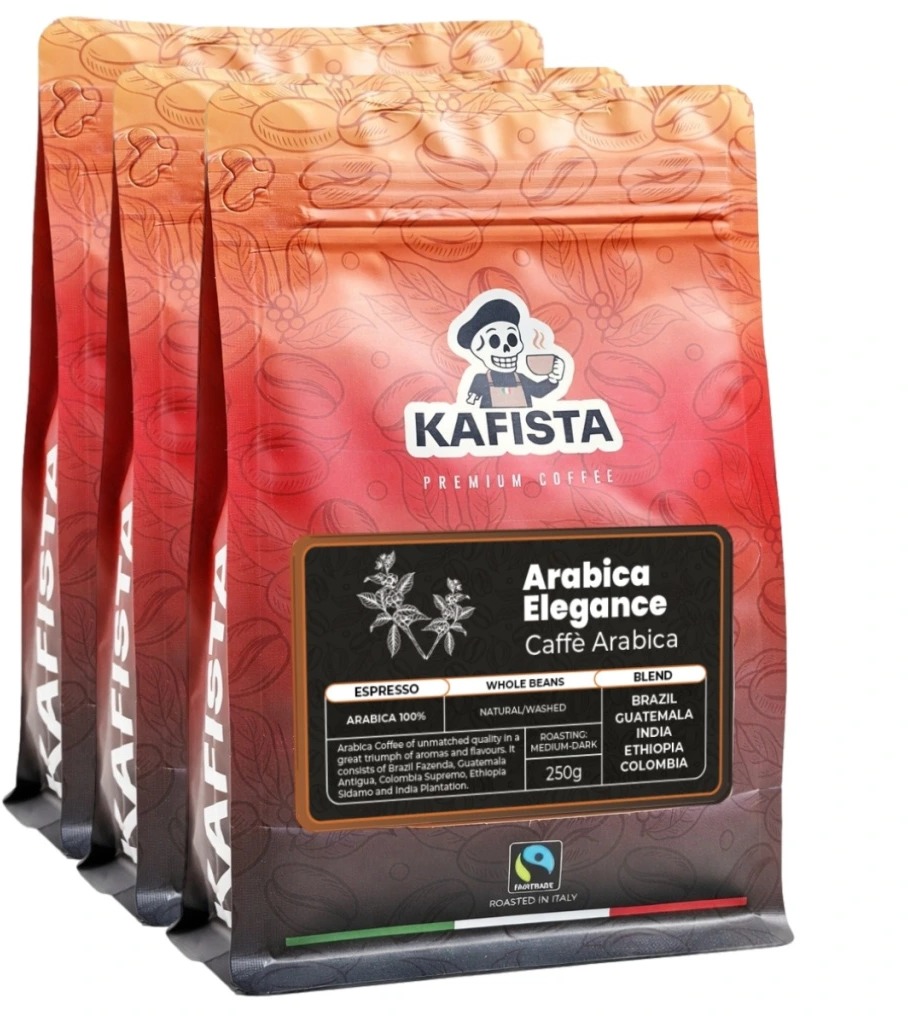 Kafista Zrnková Káva „Arabica Elegance“ – 100 % Arabica zmes, Pražená v Taliansku 3× 250 g