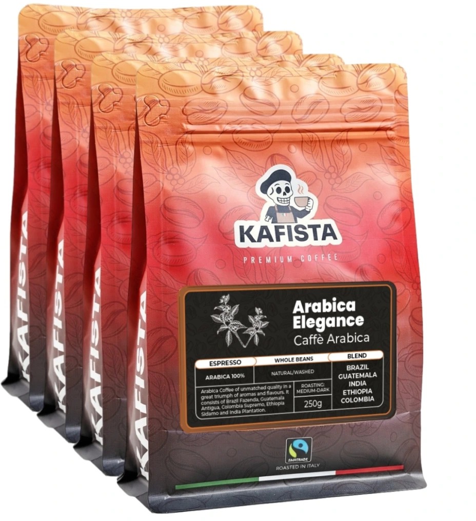 Kafista Zrnková Káva „Arabica Elegance“ – 100 % Arabica zmes, Pražená v Taliansku 4× 250 g