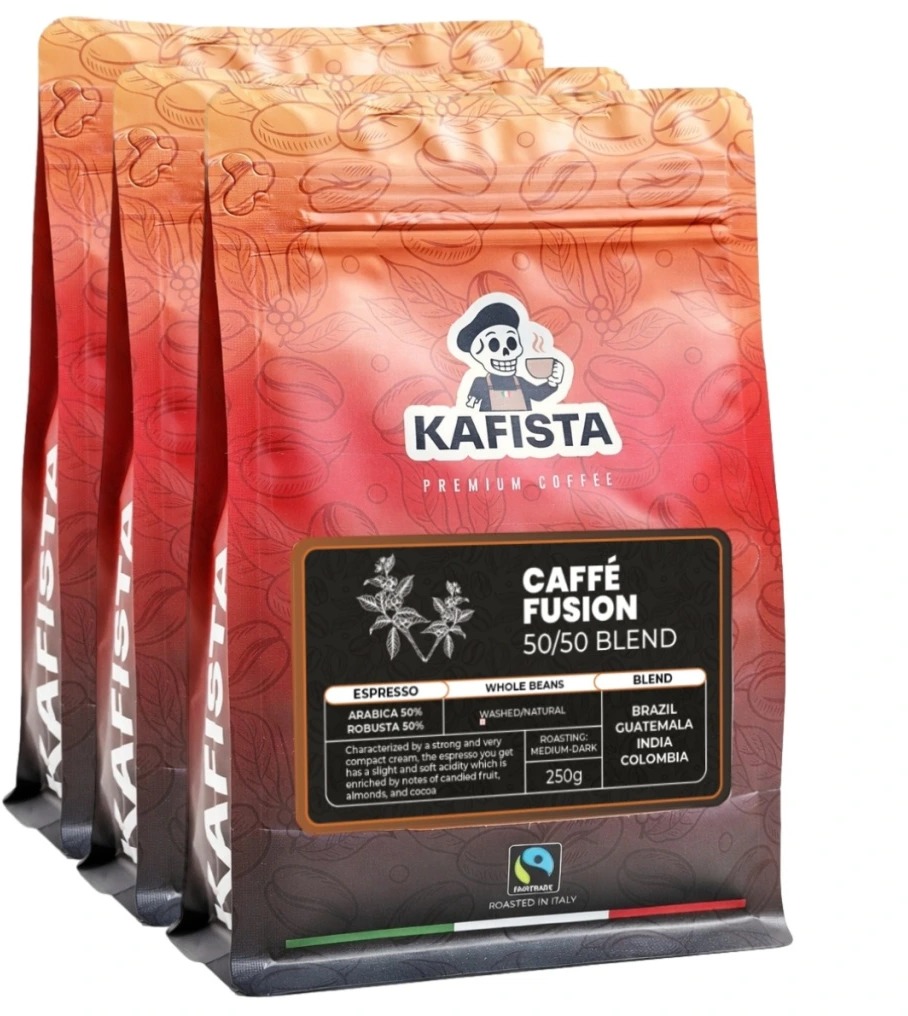 Kafista Zrnková Káva „Café Fusion 50/50“ – Zmes Arabica & Robusta, espresso 3× 250 g