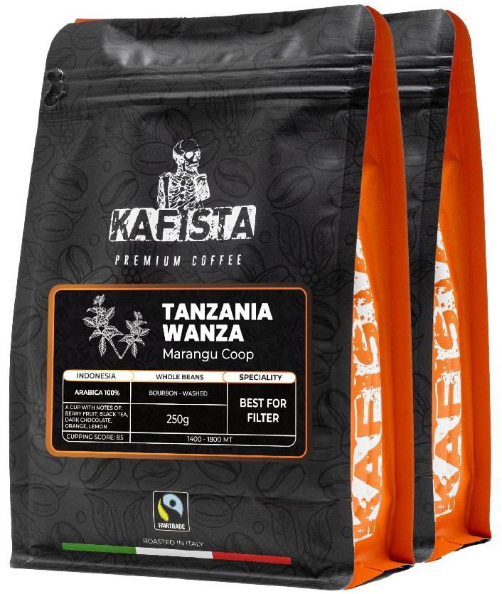Kafista Výberová káva „Tanzania Wanza“ – 100 % Arabica – Zrnková Káva, Pražená v Taliansku 2× 250 g
