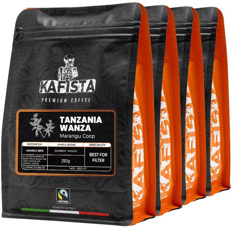 Kafista Výberová káva „Tanzania Wanza“ – 100% Arabica – Zrnková Káva, Pražená v Taliansku 4× 250 g