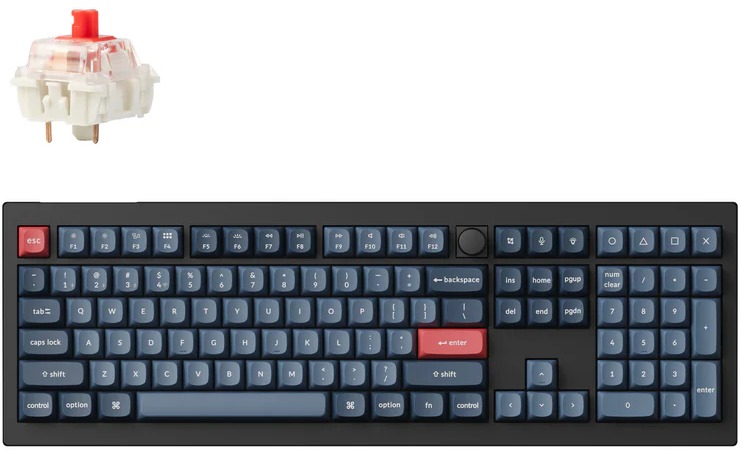 Keychron V6 Max Swappable RGB Backlight Red Switch – Black – Knob Version, US