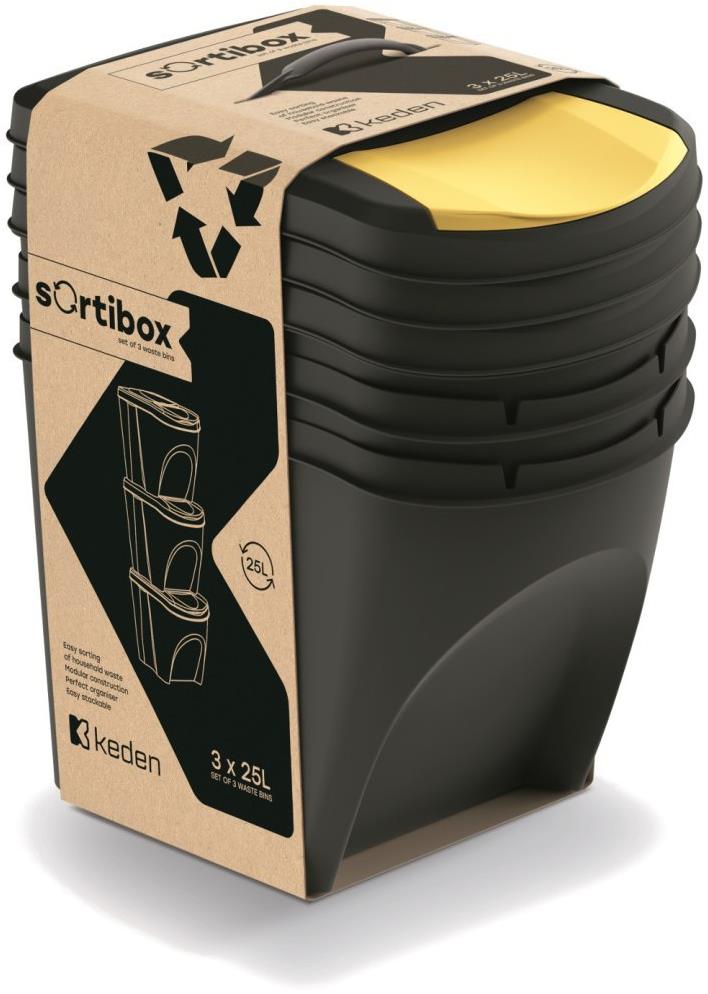 Prosperplast IKWB25S3 Sada 3 odpadkových košov, 3 × 25 l, 392 × 293 × 335 mm, čierny