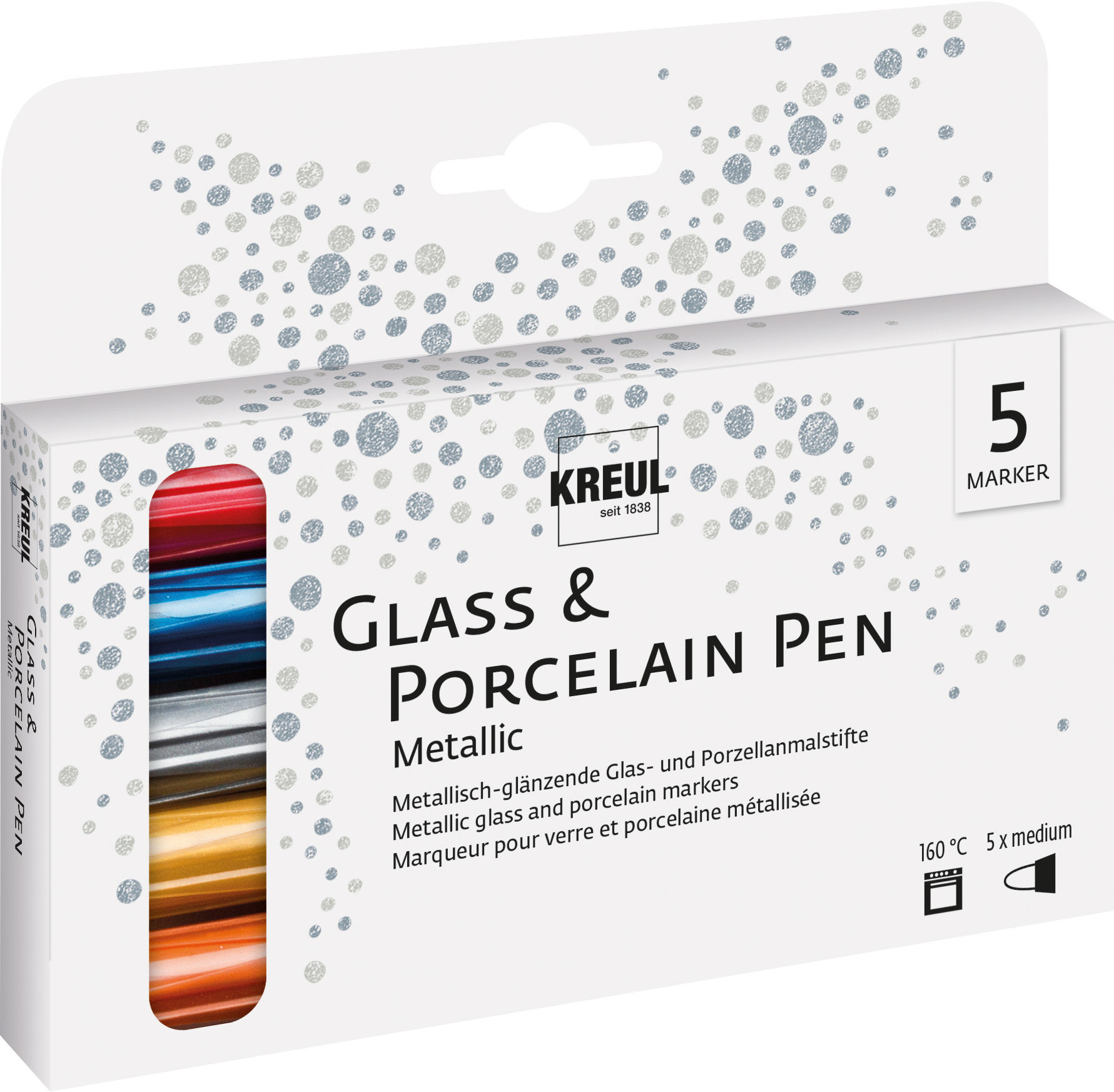 KREUL na porcelán, sada METALLIC, 5 farieb