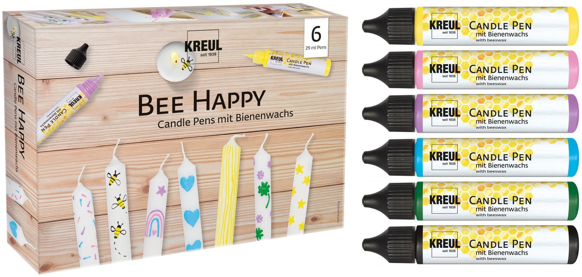KREUL CANDLE PEN BEE HAPPY voskové perá na maľovanie sviečok, 6 ks