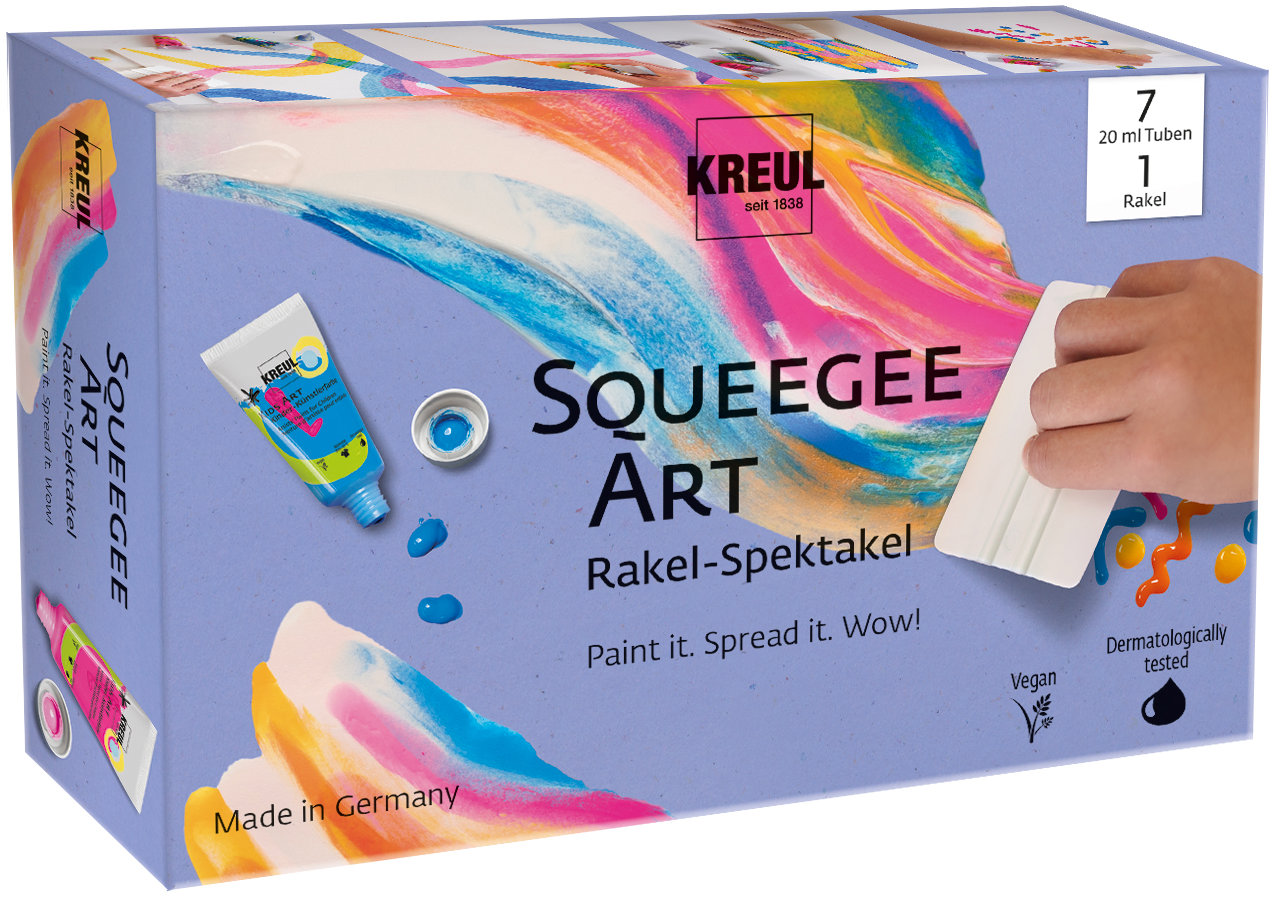 KREUL Squeegee Art farby pre deti, 7× 20 ml, so stierkou