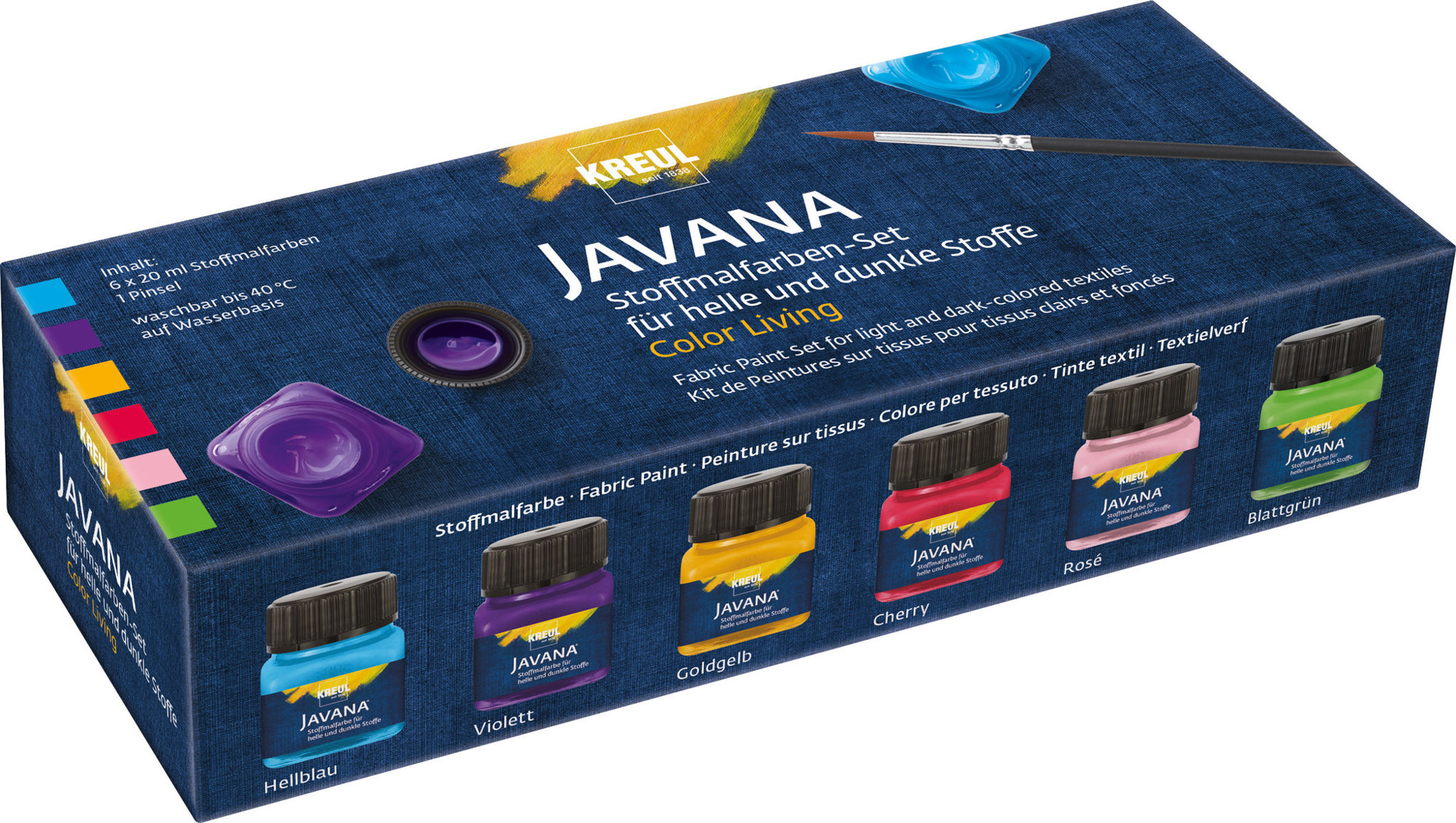 KREUL JAVANA súprava farieb na svetlý a tmavý textil 6× 20 ml – Living