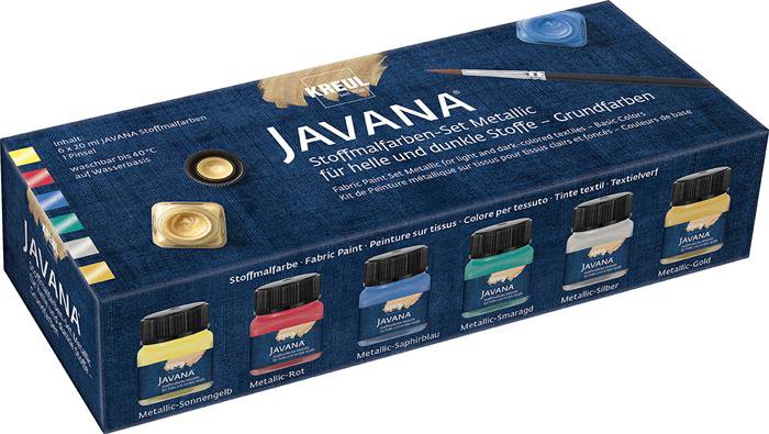 KREUL JAVANA súprava metalických farieb na svetlý a tmavý textil 6× 20 ml