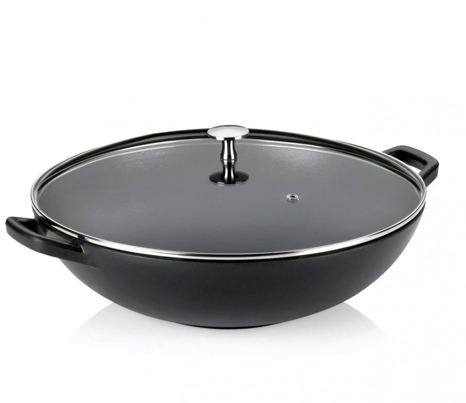 KELA Calido Wok s pokrievkou 36 cm čierny, liatina