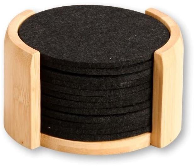 Kesper Podtácky 12 ks, priemer 10 cm, bambus/plsť, čierne