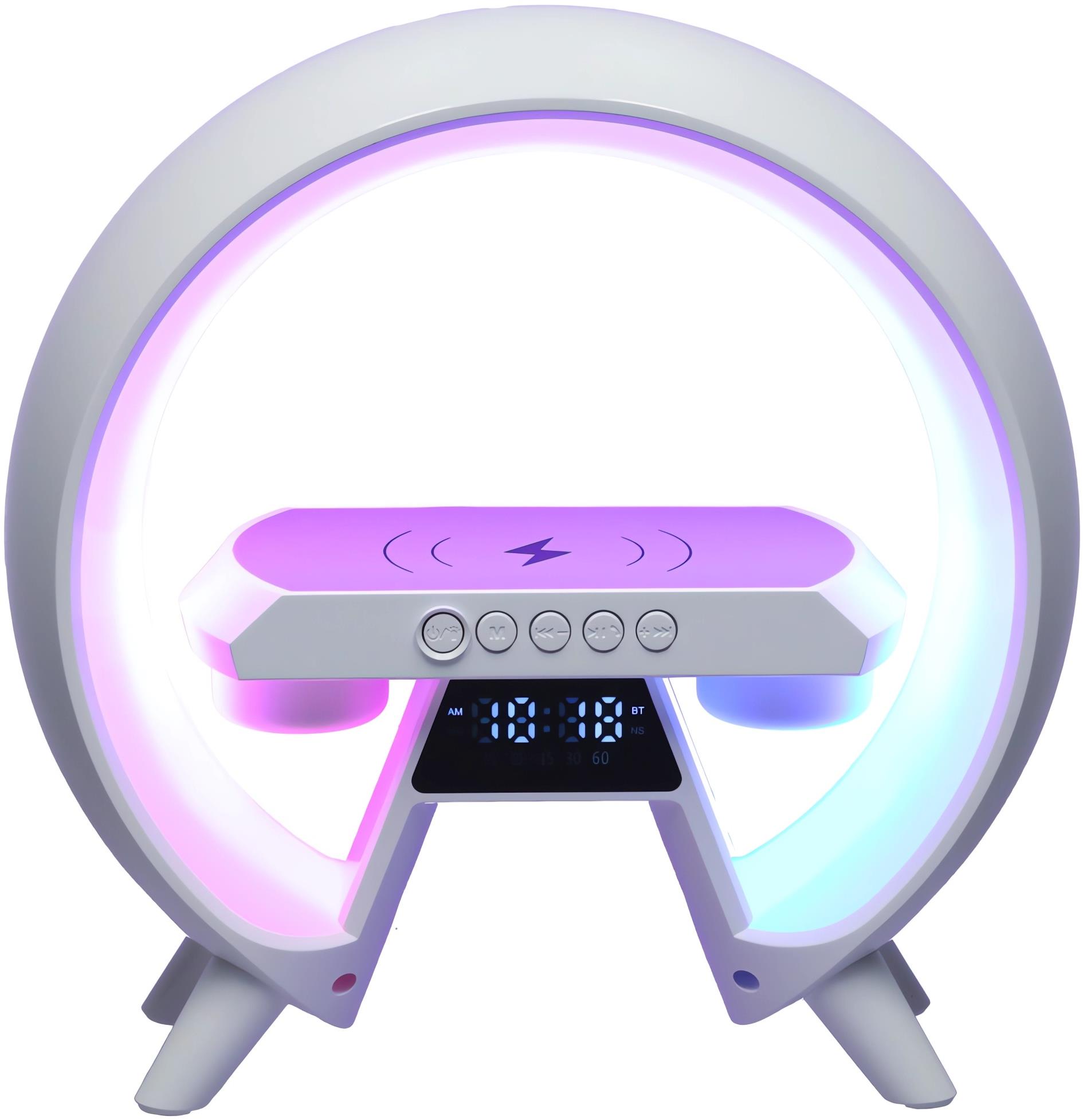 KIK KX3384 Multifunkčný Bluetooth reproduktor RGB s bezdrôtovou nabíjačkou, biely
