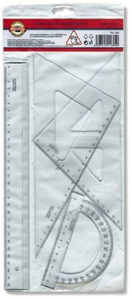 KOH-I-NOOR 751020 súprava geometrických pravítok pre ľavákov, 4 ks