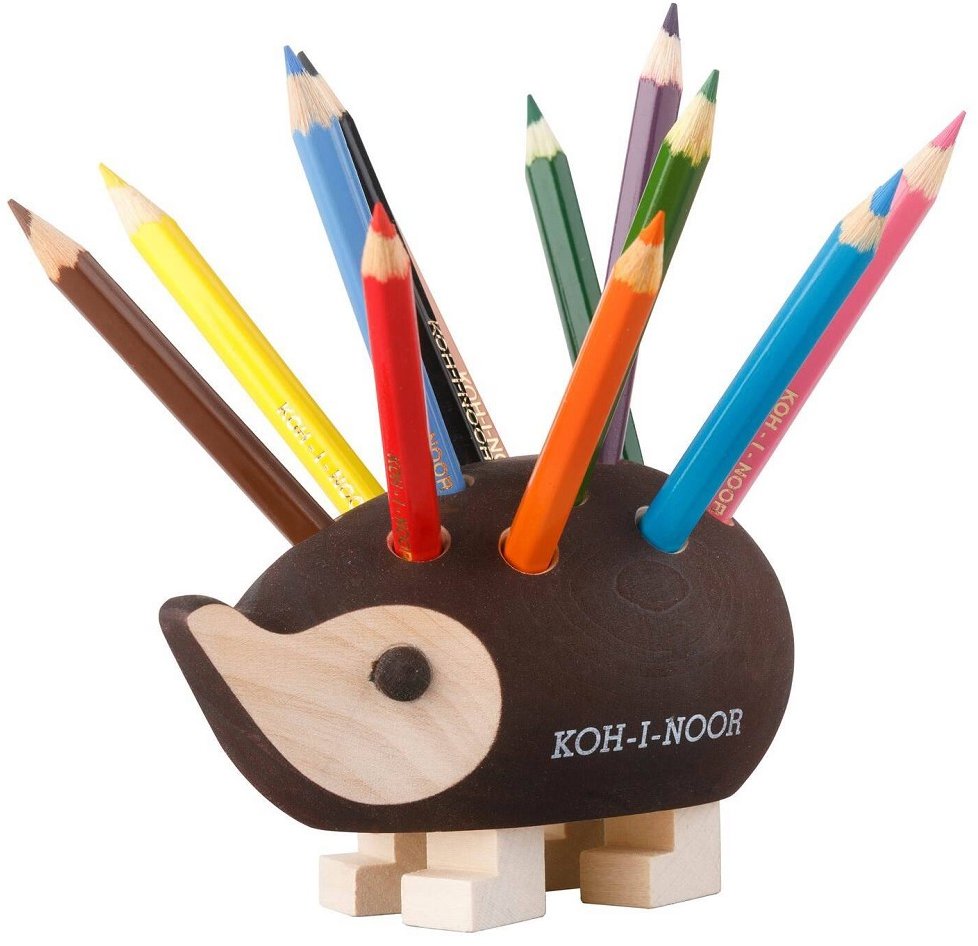KOH-I-NOOR 9960S dřevěný ježek s pastelkami hnědý, mini 12 barev