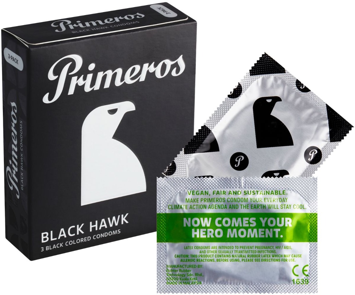 PRIMEROS Black Hawk kondómy čiernej farby, 3 ks
