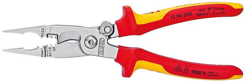 Knipex Elektroinštalačné kliešte izolované, VDE, ploché čeľuste chróm 200 mm priem. 15 mm/50 mm2 1396200