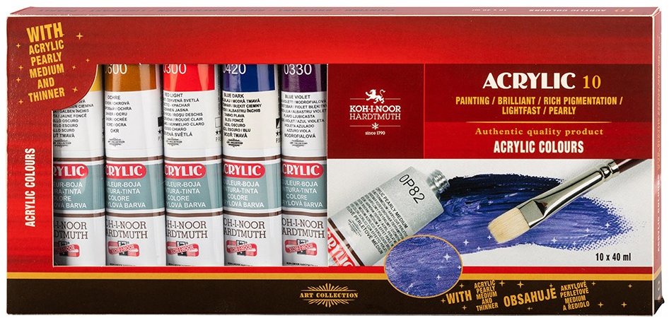 KOH-I-NOOR 1627/10 – súprava akrylových farieb 10× 40 ml