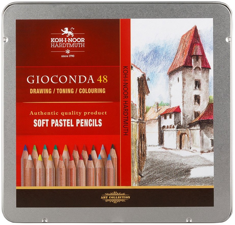 KOH-I-NOOR GIOCONDA 8829/48 prašné kriedy v ceruzke v laku v plechovom puzdre 48 ks