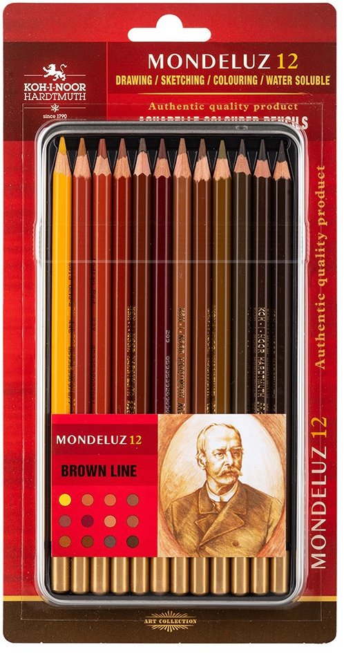 Koh-i-noor Mondeluz 3722/12 Umelecké pastelky, hnedý rad, v plechovom puzdre 12 ks