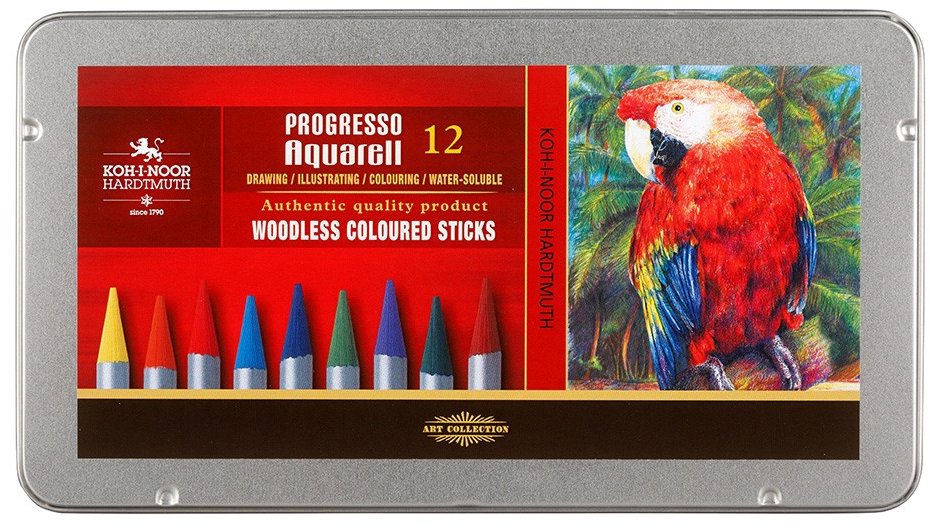 Koh-i-noor Progresso aquarell 8782/12 Akvarelové pastelky v laku, v plechovom puzdre 12 ks