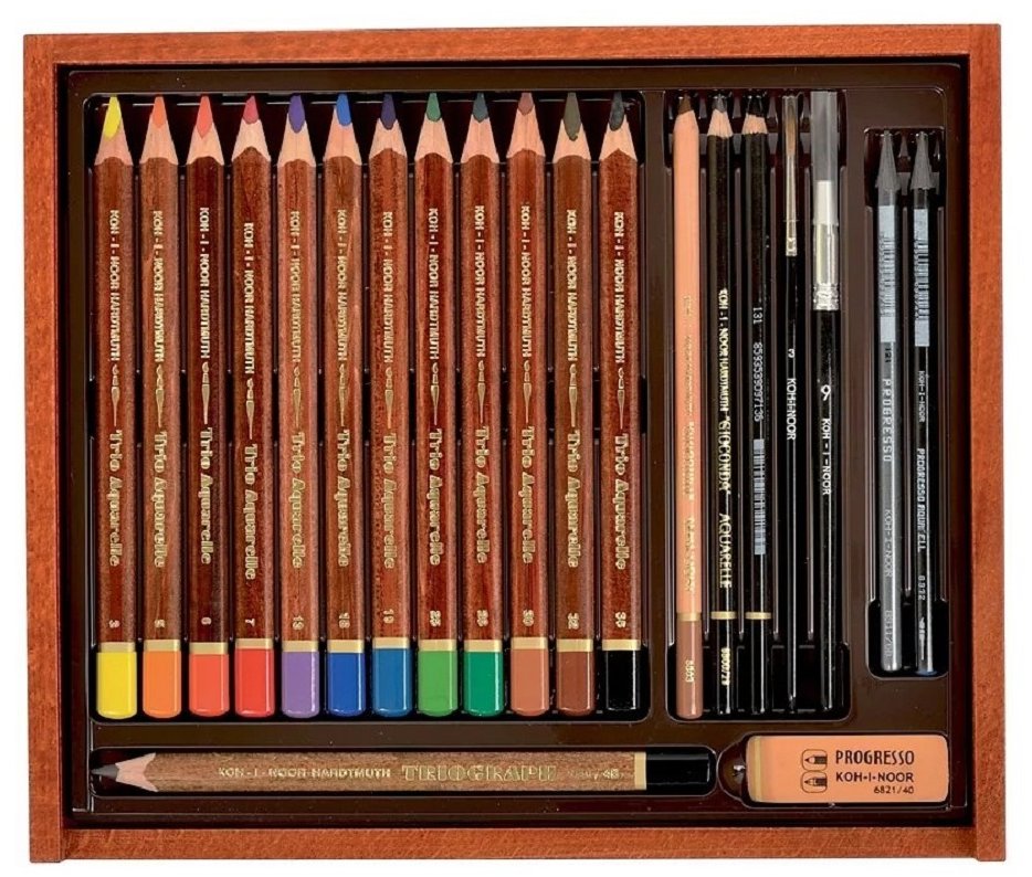 Koh-i-noor 8897 súprava akvarelových pasteliek v drevenej kazete 21 ks