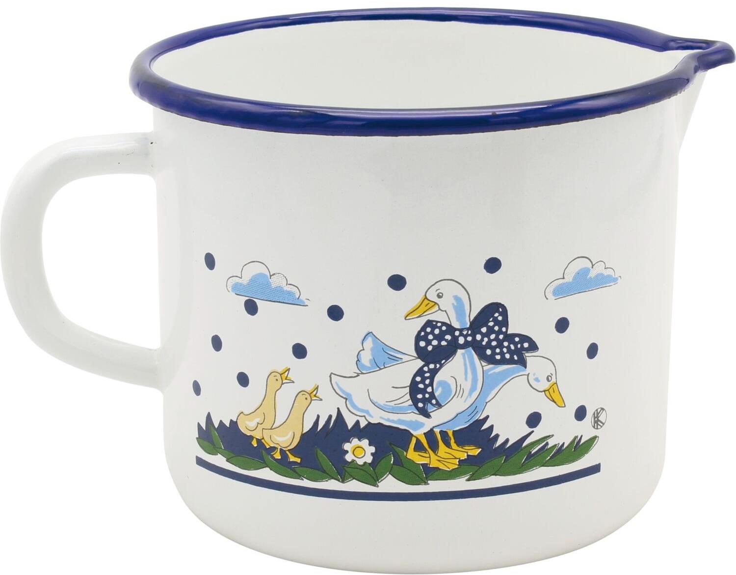 Smaltovaná kanvica na mlieko 1,5 l, dekor husi