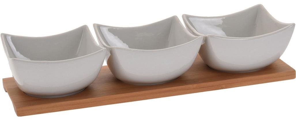Koopman Miska servírovacia sada 4 diel. (1× bambus. tác 30×10 cm+3× miska porcelán 9,5 × 5,5 cm)