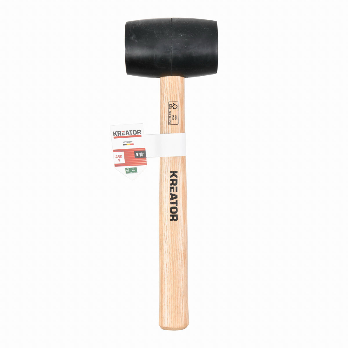 KREATOR Kladivko gumové, čierne, drevená násada 450 g KRTH90601